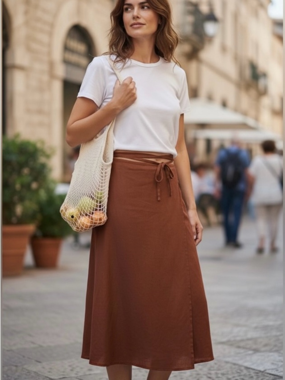 Andie Tavira Maxi Wrap Skirt Large/XL Linen‑Blend • Resort Wrap~ Fit NWT